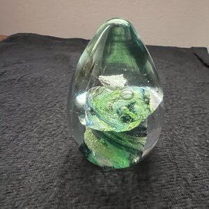 Vintage KERRY GLASS Hand Blown Art Glass Green to Clear Paperweight